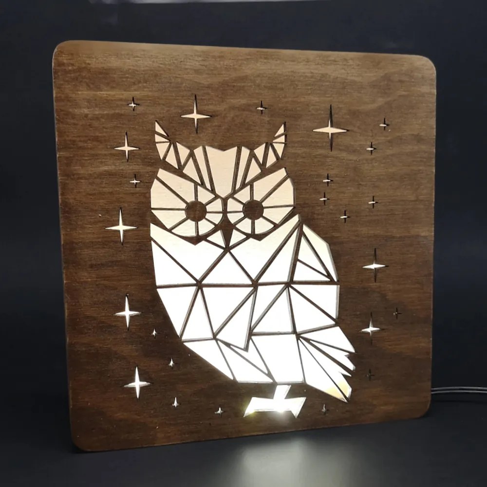AMADEA Drevená lampička s motívom sovy, veľkosť 20 cm, s LED osvetlením s trafom na 12V
