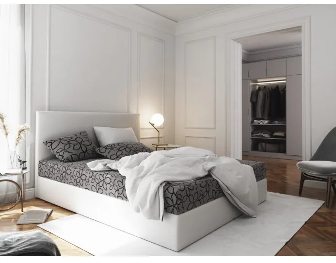 Manželská postel v eko kůží s úložným prostorem 140x200 LUDMILA - bílá / šedá