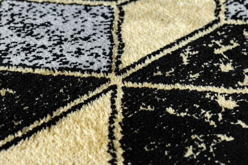 Dywany Łuszczów, Koberec behúň Gloss 400B 86 3D geometric black/gold, 70x300, čierna, obývacia izba