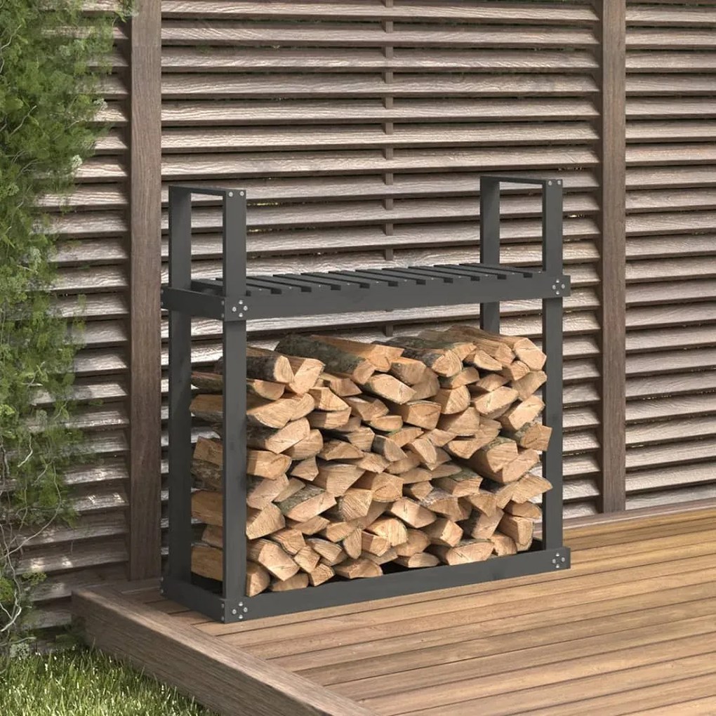Stojan na palivové drevo sivý 110x35x108,5 cm masívna borovica 823859