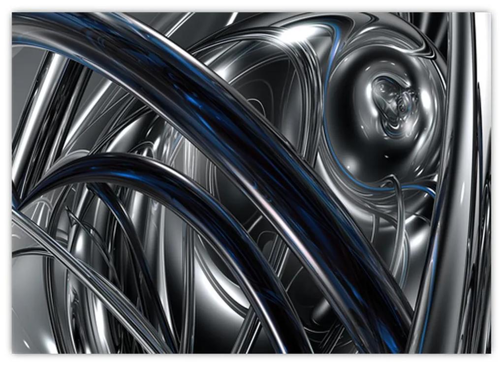 Obraz sivej abstrakcie s modrou (70x50 cm)