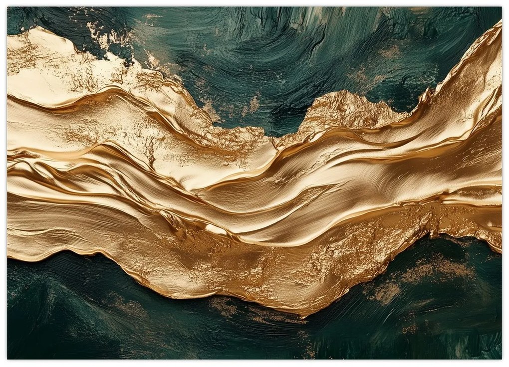 Obraz - Zelená abstrakcia so zlatom II. (70x50 cm)
