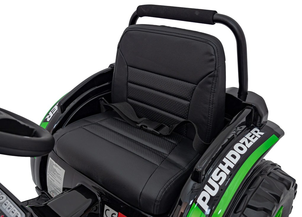 Zelený detský traktorový bager na batérie + pohyblivé rameno + diaľkové ovládanie + pomalý štart + FM rádio + LED