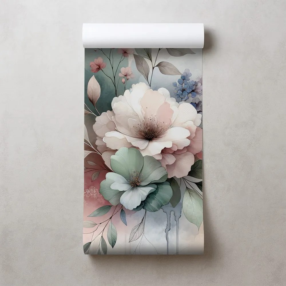 Tapeta pastelové akvarelové kvety