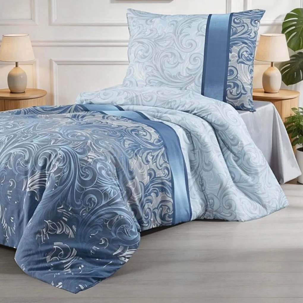 Obliečky bavlnené Charlote modrá TiaHome - 1x Vankúš 90x70cm, 1x Paplón 140x220cm