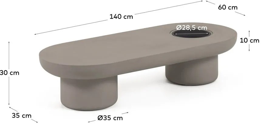 Záhradný betónový konferenčný stolík Kave Home Taimi, 140 x 60 cm