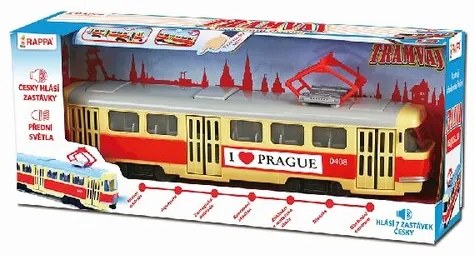 Rappa Tramvaj, ktorá hlási zastávky česky PRAGUE, 28 cm
