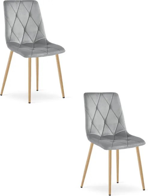 Set dvoch jedálenských stoličiek LIBRA zamatové, svetlosivé / hnedé nohy (2 ks)