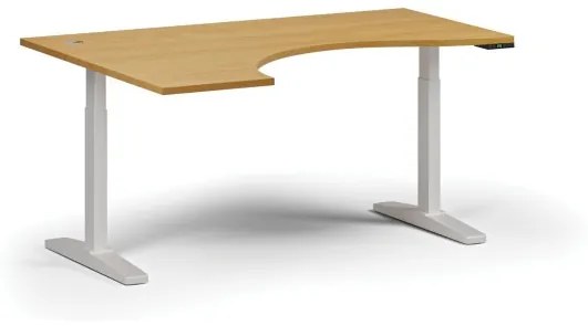 Výškovo nastaviteľný stôl, elektrický, 675-1325 mm, ergonomický ľavý, doska 1600x1200 mm, biela podnož, buk
