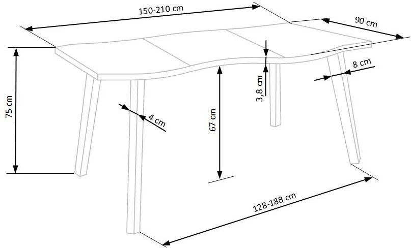 Jedálenský rozťahovací stôl DICKSON 150-210 cm
