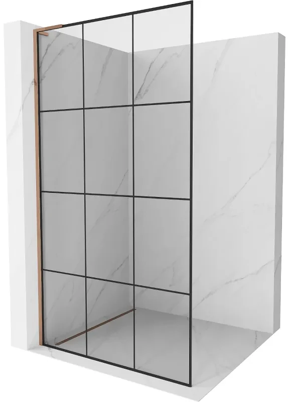 Mexen Kioto L, sprchová zástena Walk-In 100 x 200 cm, 8mm číre sklo čierny vzor, ružové zlato profil, 800-100-103-60-77