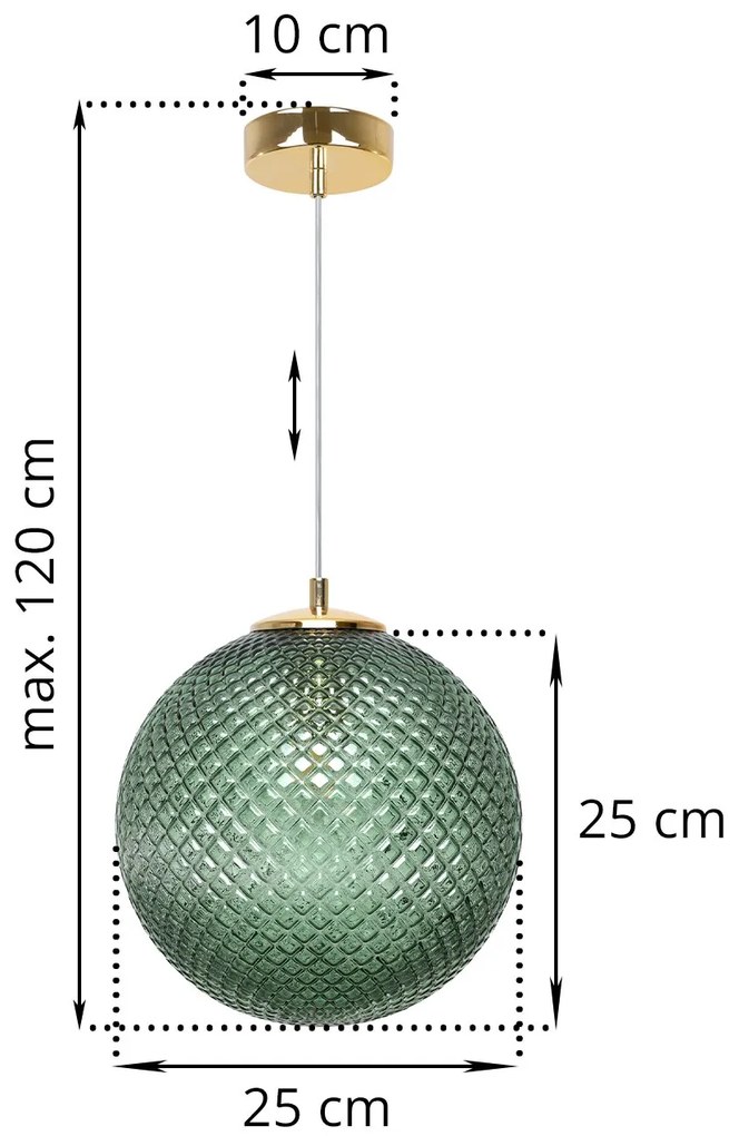 Závesne svietidlo Cannes, 1x zelené sklenené tienidlo (fi 25 cm), G