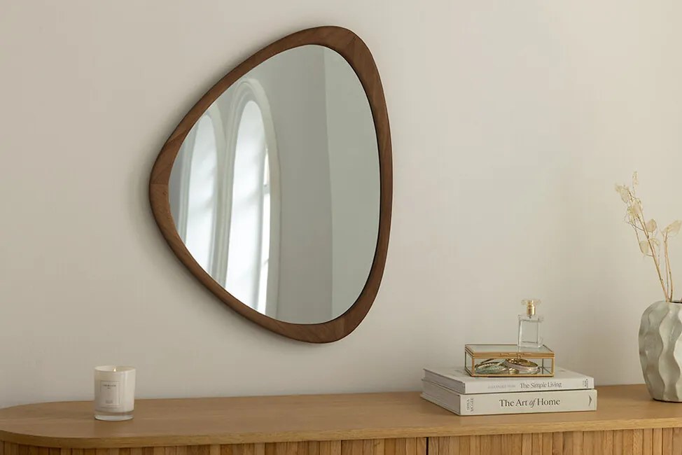 Malé asymetrické zrkadlo LAGO – Tmavý Orech (51x65 cm)