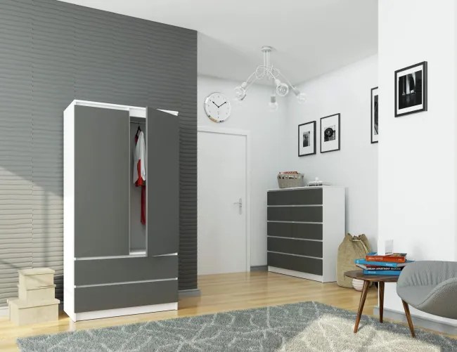 Skriňa S 90 cm 2D 2SZ CLP biela / sivá