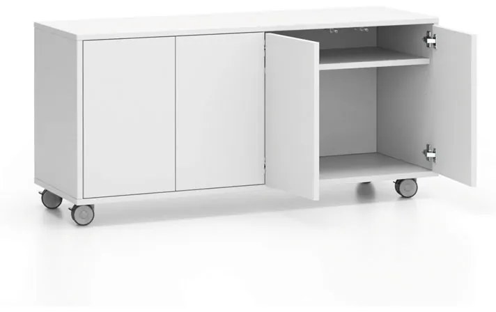 Pojazdná skrinka na kolieskach s dverami LAYERS, dlhá, 1200 x 400 x 575 mm, biela