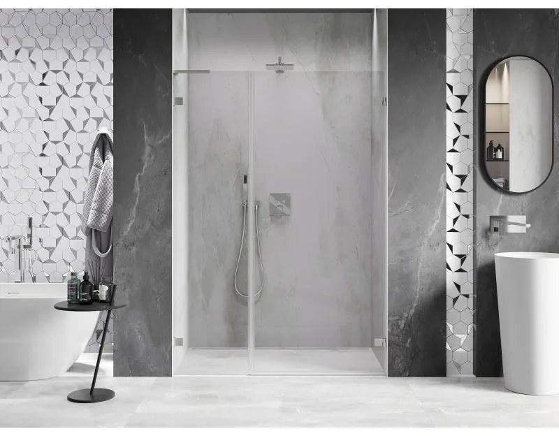 Mexen Lunar-B, L Otočné pravé sprchové dvere 135 cm, 8mm číre sklo, oceľový profil, 832SL-135-050-97-00-P