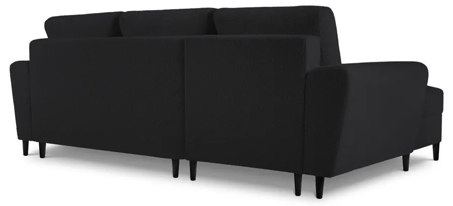 Čierna rozkladacia/s úložným priestorom rohová pohovka z textílie buklé (ľavý roh/s leňoškou) Kyoto – Cosmopolitan Design