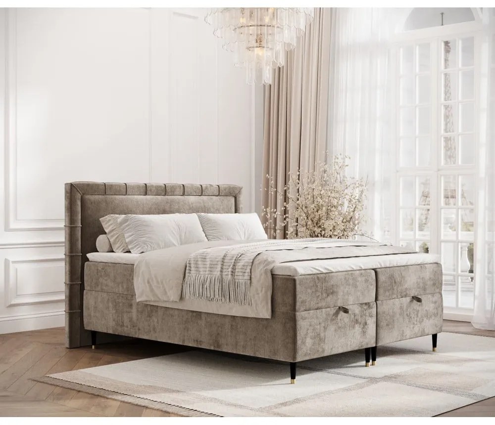 Béžová boxspring posteľ s úložným priestorom 200x200 cm Voyage – Maison de Rêve