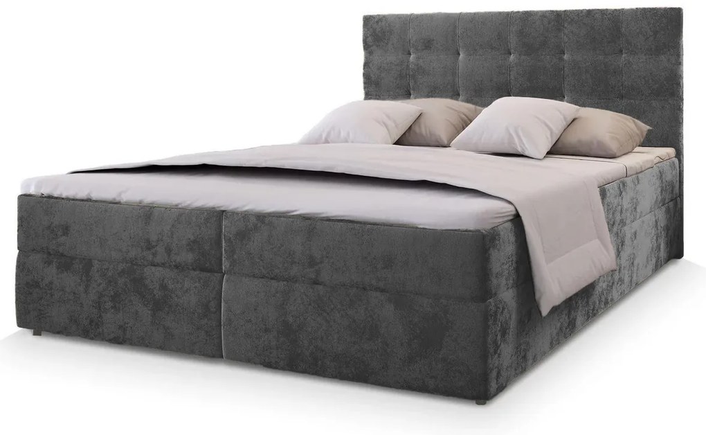 Čalúnená posteľ boxspring GLORIEN VELVET 180x200 cm sivá Matrac: Bonell pružinová matrac