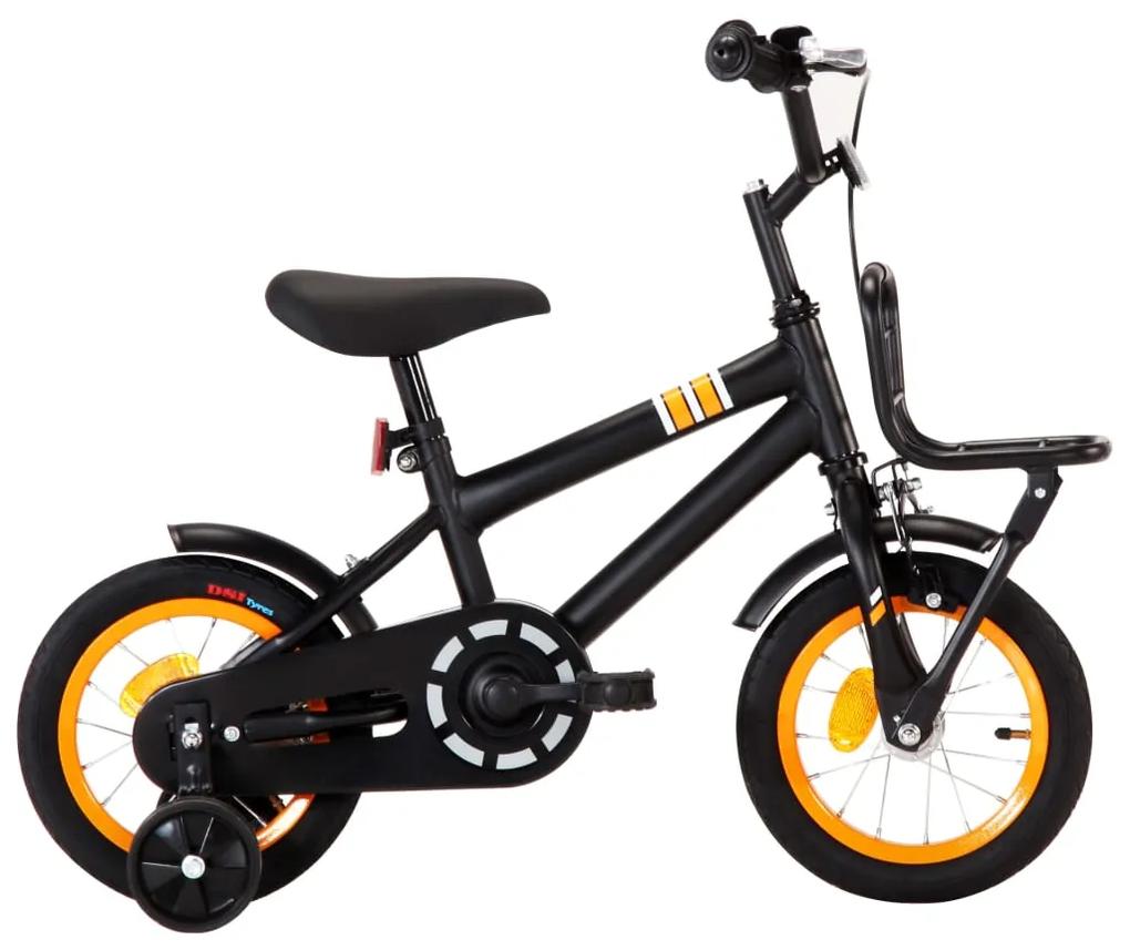 vidaXL Detský bicykel s predným nosičom čierny a oranžový 12 palcový