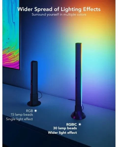 Govee - SMART LED RGBIC panel 38 cm pre TV 43-75" - 2 ks Wi-Fi