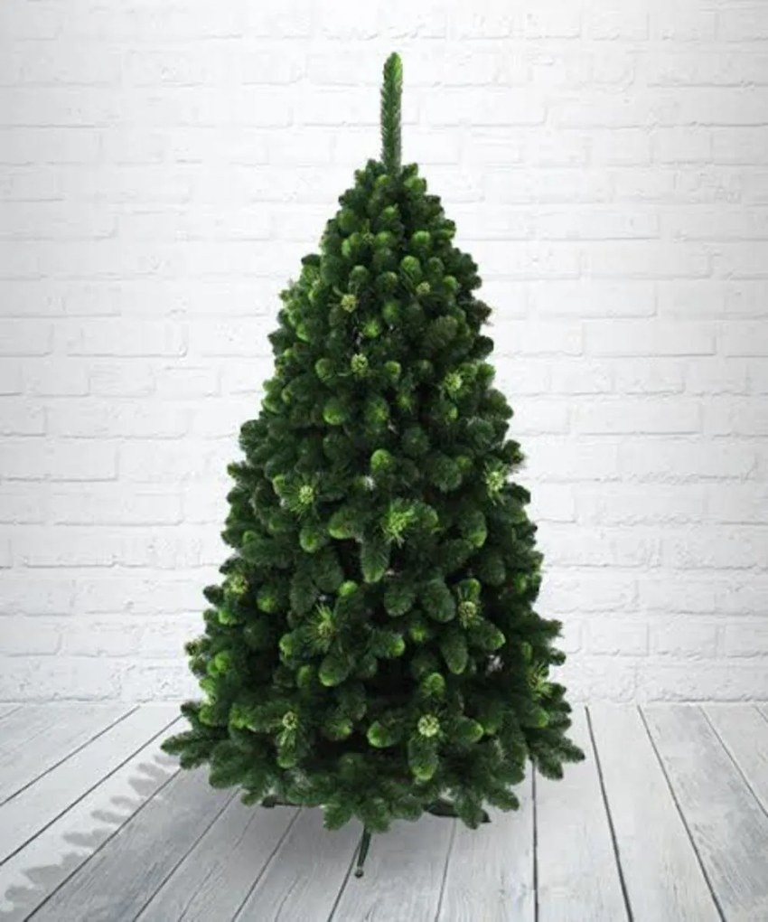 Umelý vianočný stromček - Borovica Gold s zelenými konci a šiškami 150 cm
