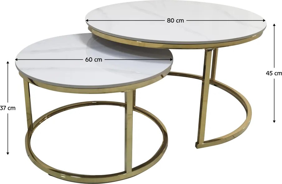 Konferenčné stolíky, set 2 ks, imitácia mramoru/gold chróm-zlatý, DEVNET 3 NEW