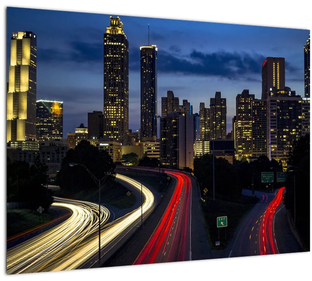 Sklenený obraz nočného mesta (70x50 cm)