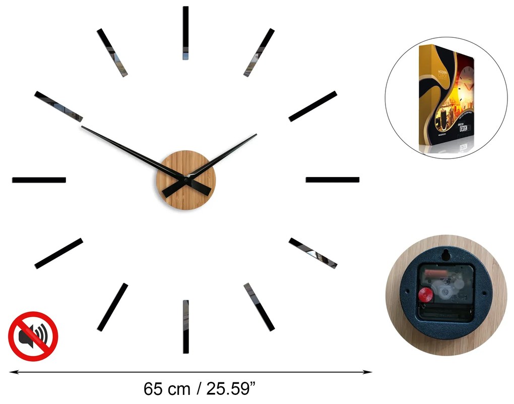 Nástenné samolepiace hodiny Cezar 65 cm čierne/hnedé