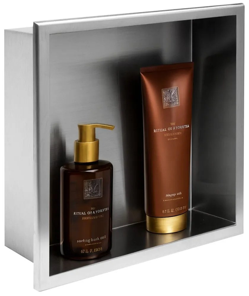 Rea Rea, kúpeľňová polica na zapustenie 30x30 cm, brúsená oceľ, REA-05600