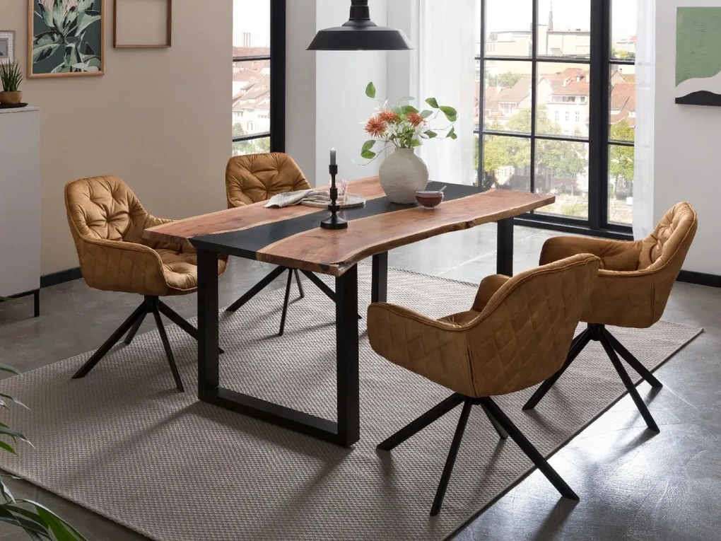 furniture-nabytek.cz - Sada 2 masivních židlí Carlton Curry, látka / kov, lakované, barva kari / černá