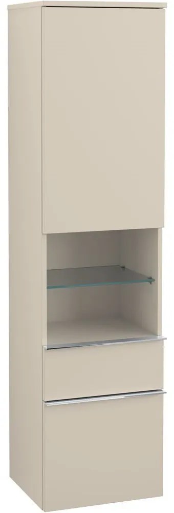 VILLEROY &amp; BOCH Venticello závesná vysoká skrinka, 1 dvierka + 1 priehradka + 2 zásuvky, pánty vpravo, 404 x 372 x 1546 mm, Soft Grey, A95211VK