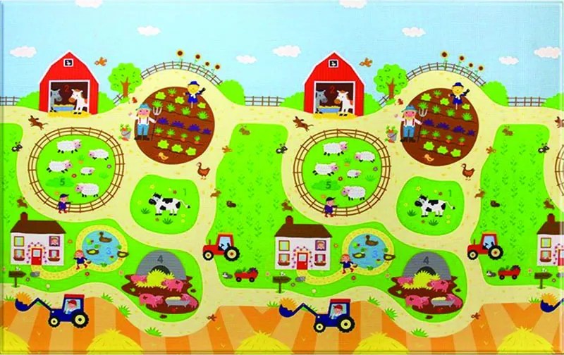Obojstranný protišmykový koberec Farma – na von aj na doma, 140x210, viacfarebná, detská izba, Dwinguler