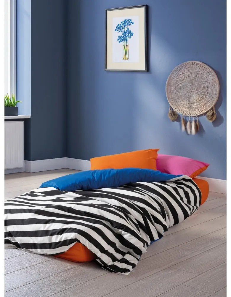 Čierno-biele obliečky na dvojlôžko/predĺžené z bavlny Renforcé s plachtou/4-dielne 200x220 cm Dusk – Mijolnir