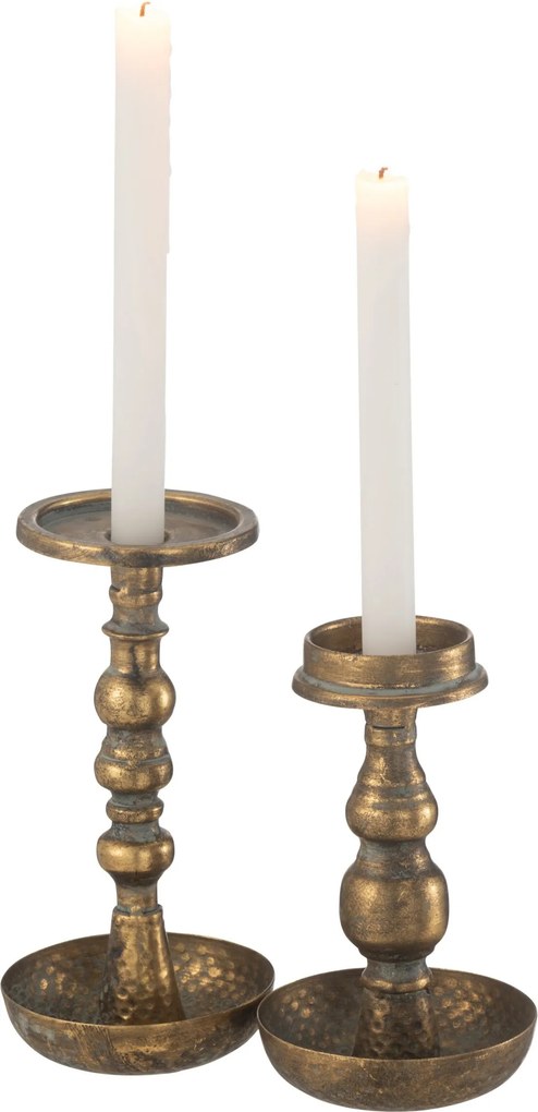 Zlatý antik kovový svietnik Jere na úzku aj valcovú sviečku – 12*12*23 cm