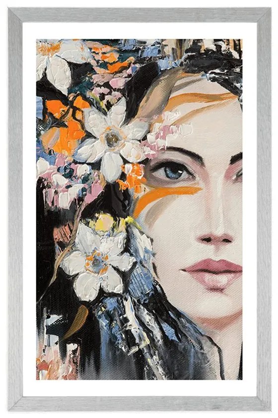 Plagát s paspartou originálna maľba ženy - 60x90 white