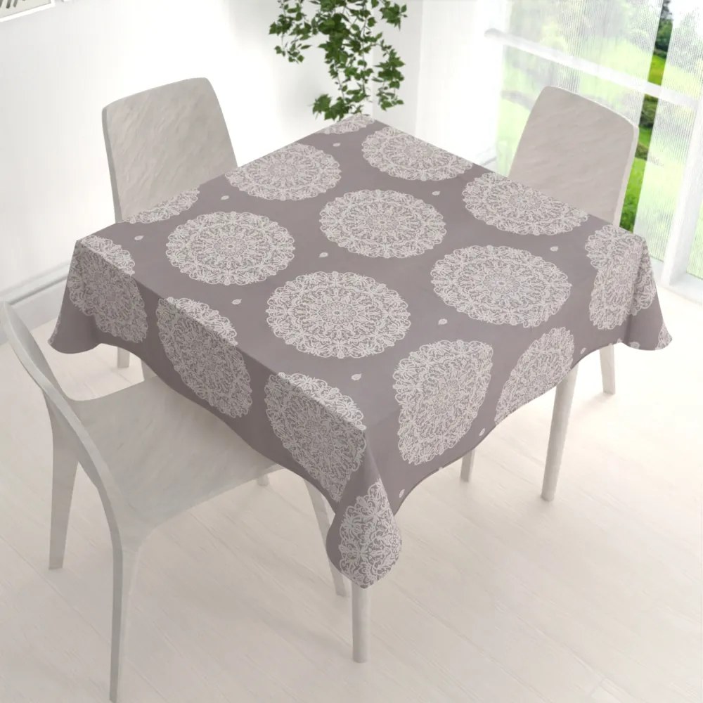 Biante Bavlnený štvorcový obrus Sandra SA-547 Krémové mandaly na béžovosivom 100x100 cm
