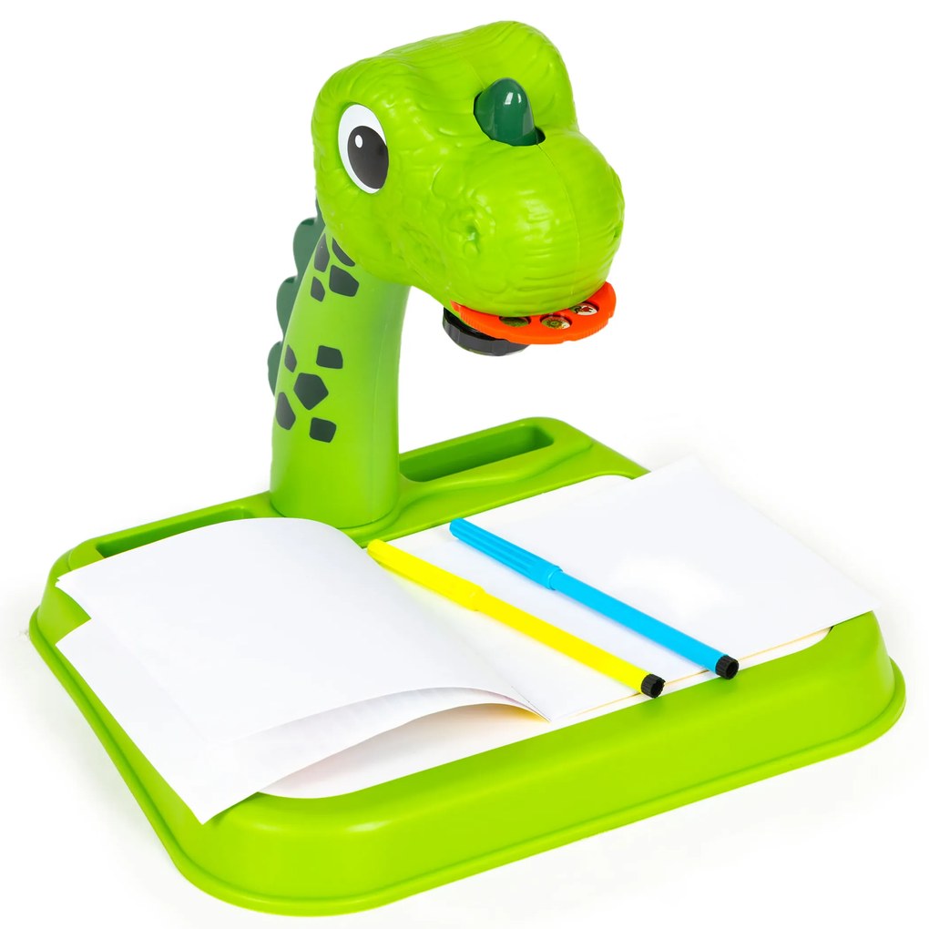 Projektor na kreslenie s dinosaurami, 12 fixiek, 24 vzorov, zelený