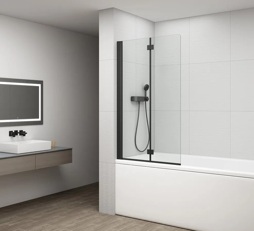 Polysan Polysan, ROTA BLACK vaňová zástena skladacia 900mm, číre sklo, FB900