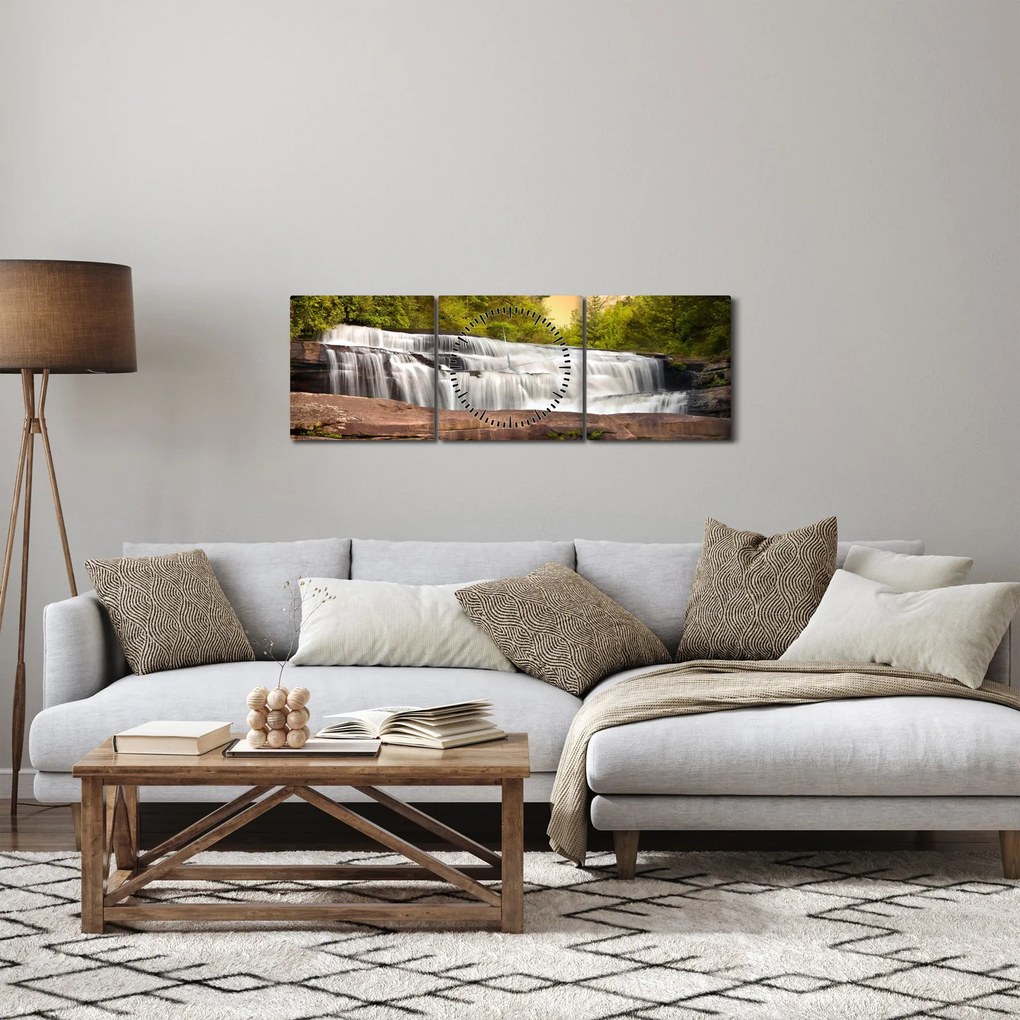 Obraz vodopádu (s hodinami) (90x30 cm)