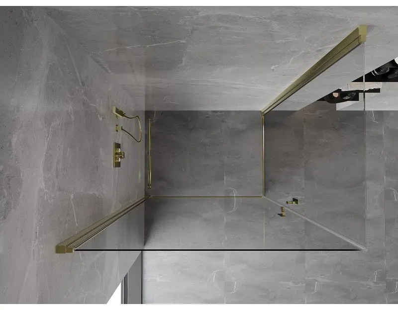Mexen Mist-B Duo, 2-krídlový výklopný sprchový kút 100 x 75 cm, číre sklo, zlatý lesklý profil, 8A2-100-075-50-00