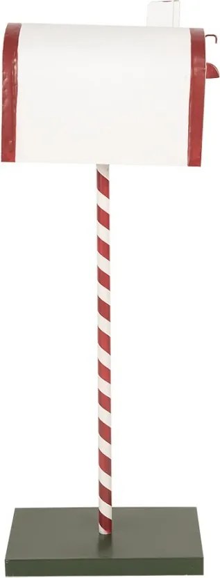 Bielo-červená kovová dekorácia schránka na podstavci Santa Post - 19*33*92 cm