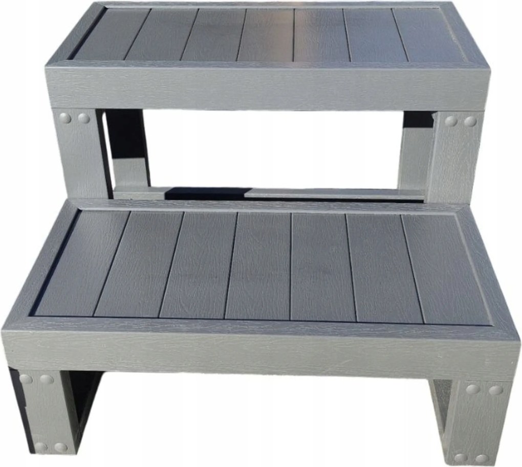 Schodíky do vírivky do vane s hydromasážou pre záhradnú plesu, šedé, svetlé