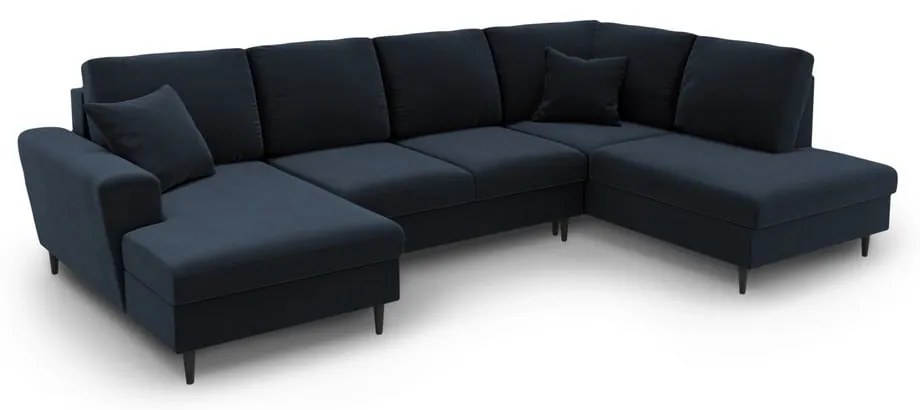 Tmavomodrá zamatová rozkladacia/s úložným priestorom rohová pohovka (pravý roh/do "U") Kyoto – Cosmopolitan Design
