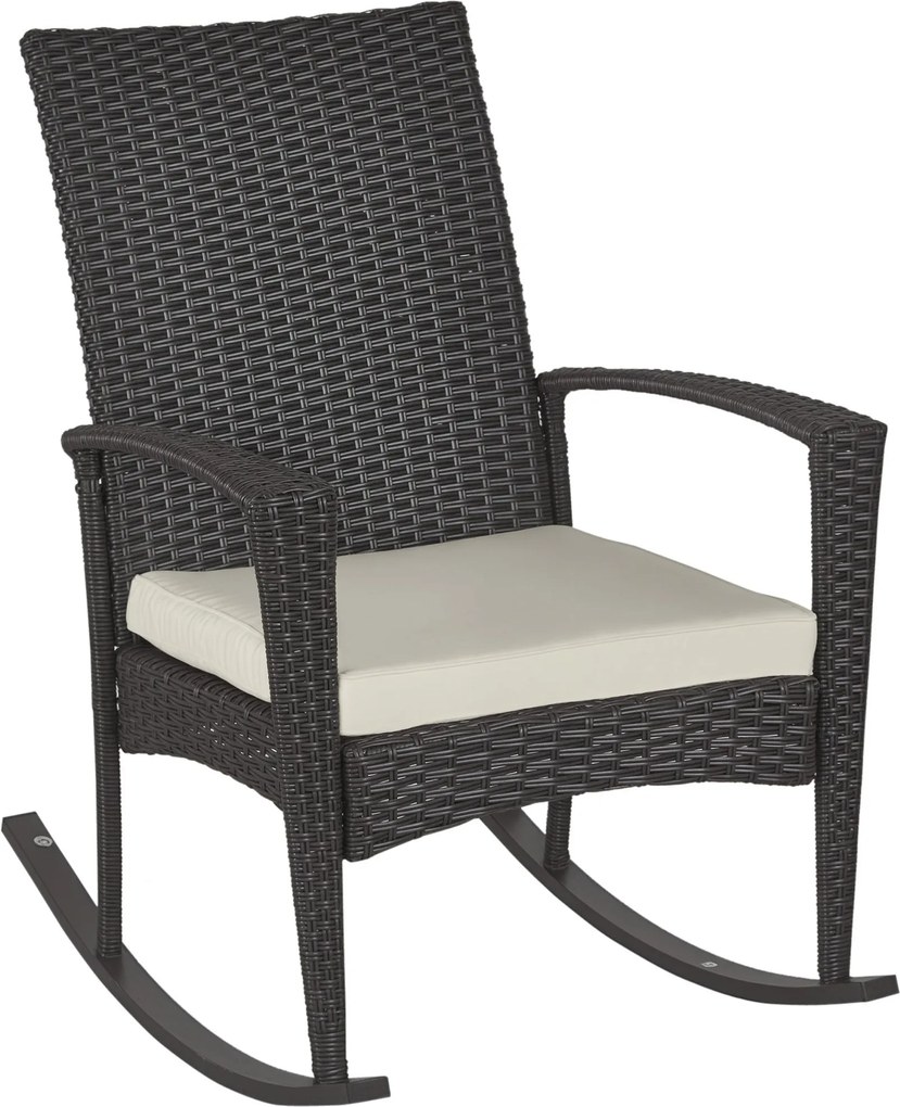 Swing Chair Outsunny - Houpací Křeslo na Zahradu s Polstrováním, Polyrattan + Kov, Hnedá + Krémová, 66 x 88 x 98 cm | Aosom