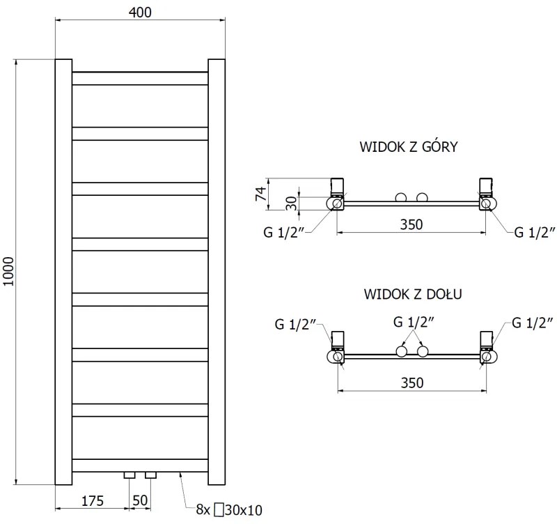 Mexen Bolt, vykurovacie teleso 1000 x 400 mm, 228 W, spodné a stredové, biela, W126-1000-400-00-20