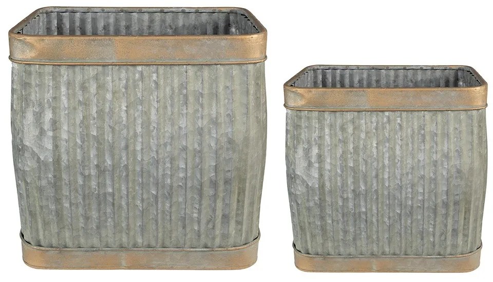 2ks plechové zinkové antik obaly na kvetináče - 38*27*39 / 32*21*31 cm