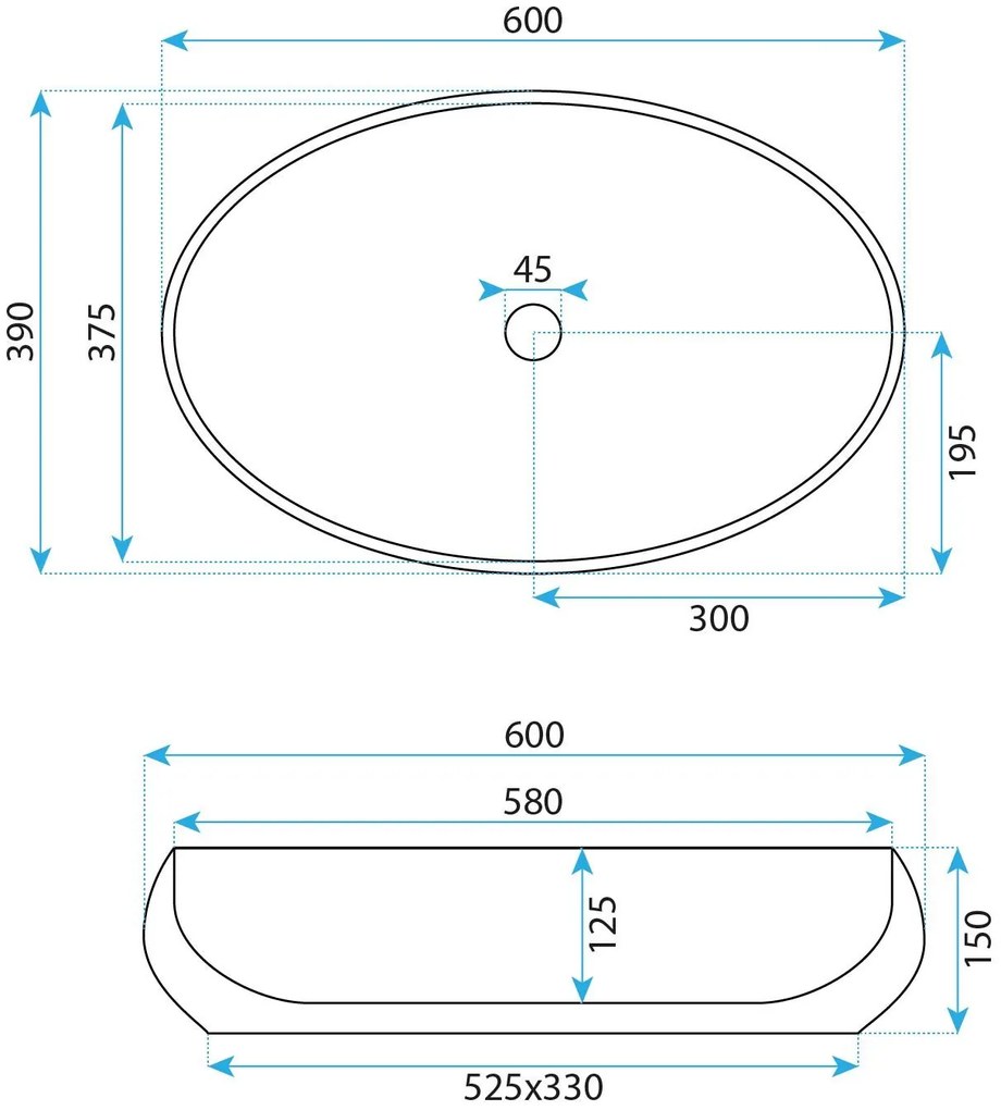 Rea Maya, keramické umývadlo na dosku 600x390x150 mm, biela lesklá, REA-U5660