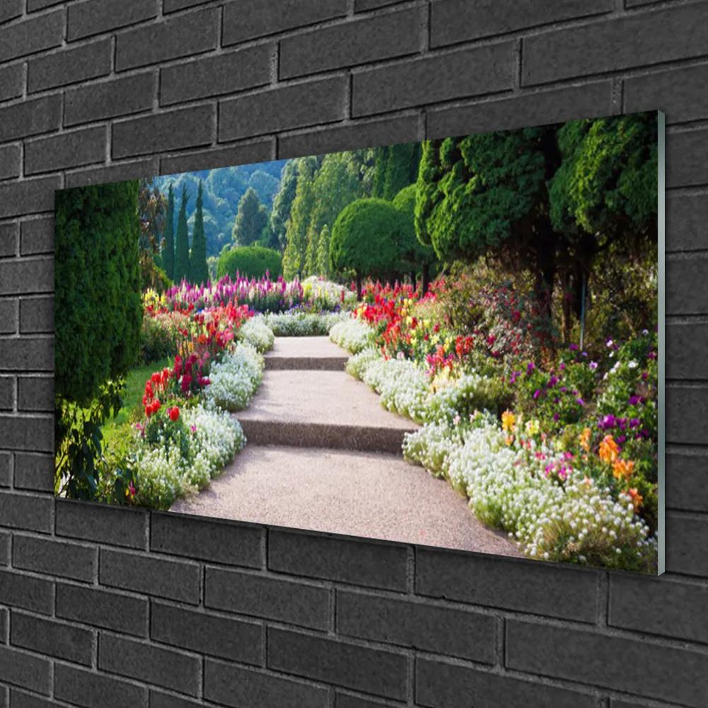 Skleneny obraz Park kvety schody záhrada 100x50 cm