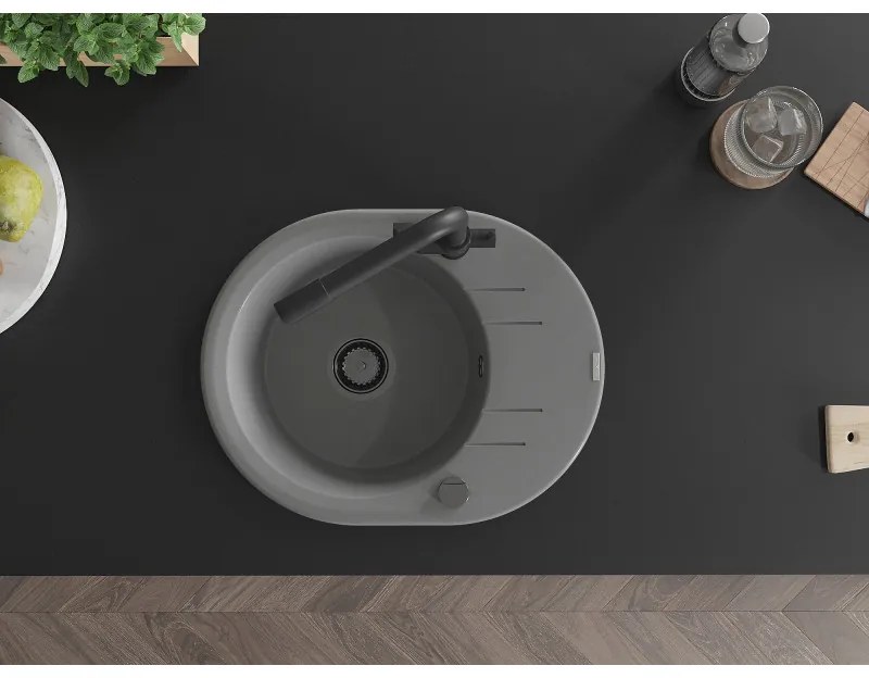 Mexen Kevin, drez granitový 586x458x190 mm, 1-komorový a čierna Duero batéria, šedá, 6517-71-671600-70-B